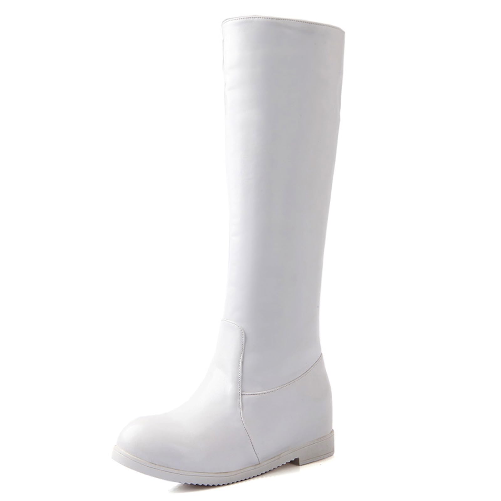 Botas Altas Mujer Cuña Oculta Puntera Redonda Cremallera Lateral