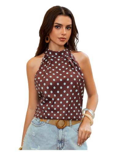 Image of RoseSeek Women's Tropical Paisley Halter Blouse Boho Shirt Vacation Tops | Polka Dots Print, Halter Tops, Summer Tops, Going Out Tops, Beach, Dressy Tops, Boho Blouses