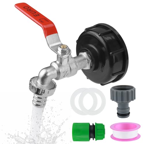 1/2'' Adaptador de Depósito IBC, IBC Container Accesorios Adaptador de Tanque de 1000L, IBC Grifo de Desagüe para Depósito de Recogida de Agua de Lluvia y Cisterna