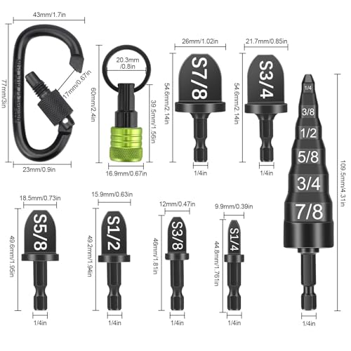 Image of 15 PCS Copper Swaging Tool HVAC, HVAC Tools with Swaging Drill Bit Set, Copper Pipe Swage Tool, Bit Holder Keychain, 1 /4, 3 /8, 1 /2, 5 /8, 3 /4, 7 /8