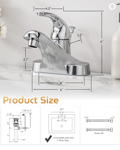 WOWOW Bathroom Faucet 1 Handle Low Arc Single Handle 4 inch Centerset Bathroom Sink Faucet with Lift Rod Drain Assembly Basin Mixer Tap Chrome Vanity Taps - Image 6