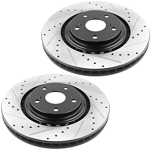 Image of MotorbyMotor 328mm Front Brake Kit, Drilled & Slotted Disc Brake Rotors and Ceramic Brake Pads fits for Toyota Highlander Sienna, Lexus RX350 RX450H NX200T NX300 NX300H (31511, 12044158)
