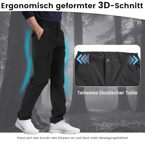 Aimato Wanderhose Herren wasserabweisend, Cargohose mit 6 Multifunktionstaschen, Teilweise Elastische Taille Outdoorhose, Arbeitshose für Trekking, Wandern, Camping, Reisen