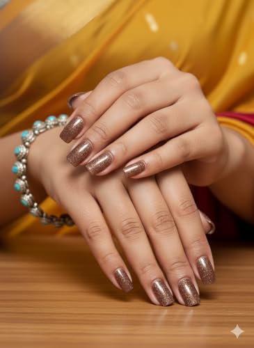 Image of 24 Pcs Reusable Artificial Nails Fake Nails with Glue and Kit|Caramal Shine High Shine Press On Nails | ABS Material UV Protected Long Lasting Finish | Reusable Customizable Nail Kit |Long Square Nails