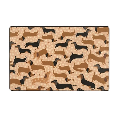 クスフンド 犬柄 長方形カーペットラグマット 床暖房対応防音ジョイントマット キャラクタープレゼント用かわいいラグ Free Size