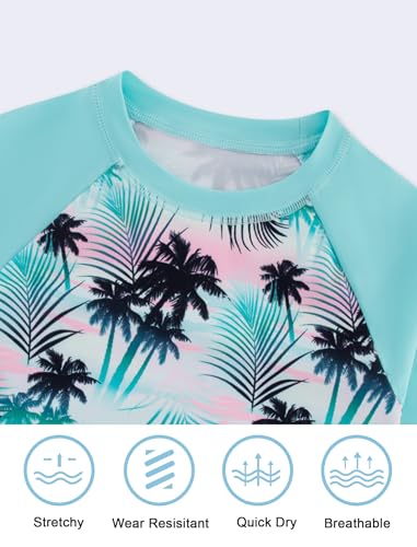Image of Girls Swimsuit Long Sleeve Swim Shirt 3 Piece Rash Guard for Girls Bathing Suit with Boyshorts
