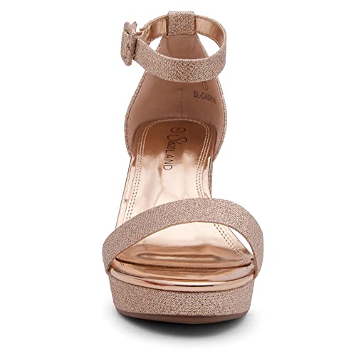 Image of Shoe Land Platform Heels for Women | 3.75 Inch Chunky Block Heeled Sandals with Ankle Strap | Open Toe Strappy High Heels for Wedding, Party & Formal Events