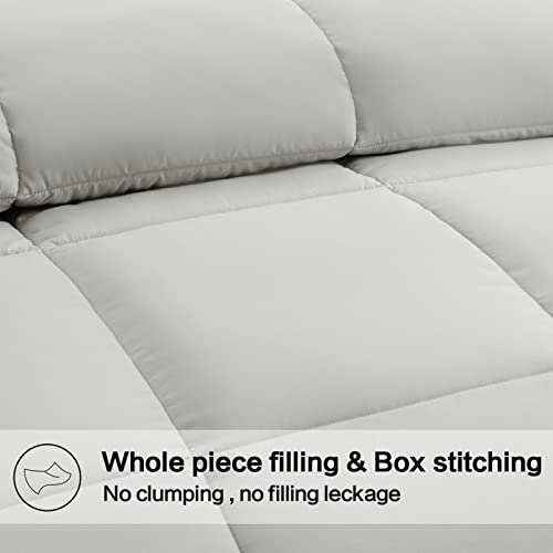EASELAND King Size Down Alternative Comforter - Quilted Duvet Insert for All Seasons, Soft Lightweight with Corner Tabs, Summer Winter Warm Bedding, Light Grey 90x102 Inches