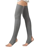 CHUNG Women's Over Knee Thigh High Warm Leg Warmers Stirrup Thermal 80s Long Socks Yoga Ballet Dance-Grey