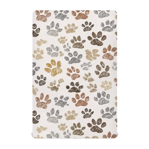 Image of Baby Crib Sheet Paw Print Crib Mattress for Boys and Girls Playard Sheet Soft Breathable Fitted Baby Mattress Cover 52x28in