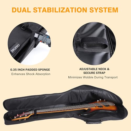 Image of Bass Guitar Case,0.35 inch Thick Padding,600D Waterproof for Gigs Travel | Soft Bass Guitar Bag with 3 Pockets&Neck Strap | Water-Resistant Oxford Fabric | Adjustable Shoulder Straps&Back Hanger Loop