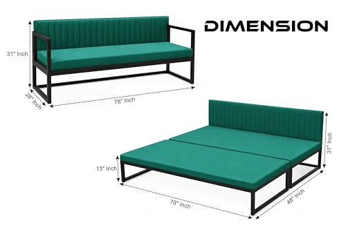 Image of Metal Sofa Cum Bed for Living Room | Modern Industrial Design Metal Frame 3 Seater Sofa Bed for Home, Office & Lounge-Green