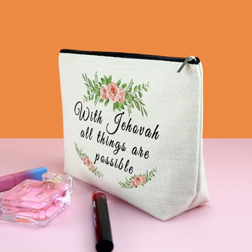 Christian Gift Baptism Gift for Women Jehovah Makeup Bag for Her Motivational Saying Cosmetic Bag Jehovah Witness Present Religious Birthday Easter Present for Friends Wife Sister Zipper Travel Pouch3