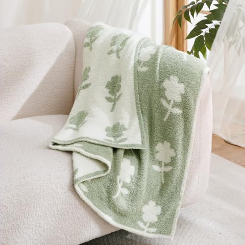 Snuggle Sac Twin Size Bedding Blanket, Sage Green Flower Throw Blanket for Couch, Microfiber Fluffy Warm Cozy Fuzzy Soft Reversible Blankets, Sage Green, 60x80 inches - image 2