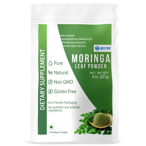 Meiyon Pure and Natural Moringa Leaf Powder with (8 Ounce) -Raw Greens Powder -Vegan Protein Powder-Lactation Supplement- Amazing Grass Green superfood-Athletic Greens Powder superfood