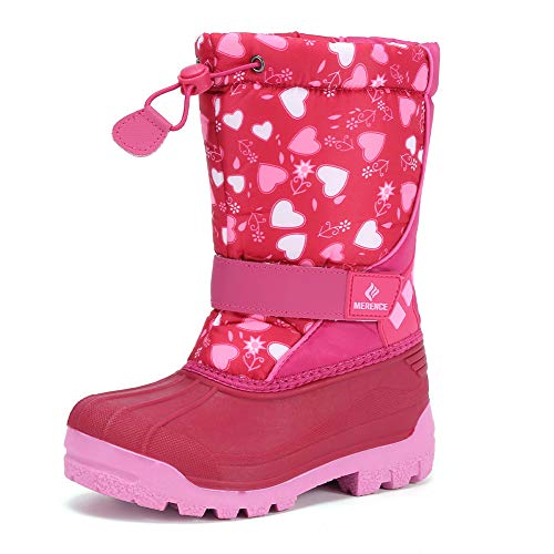 Kids Snow Boots for Boys Girls Toddler Winter Outdoor Boots Waterproof with Fur Lined(Toddler/Little Kids) Love Pink-31