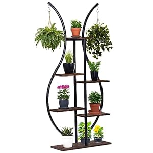 REAWOW Plantenstandaard houder indoor hout desktop metalen frame plantenrek 6 dieren houten bloemenrek plantentrap indoor kamerhoek woonkamer balkon terras