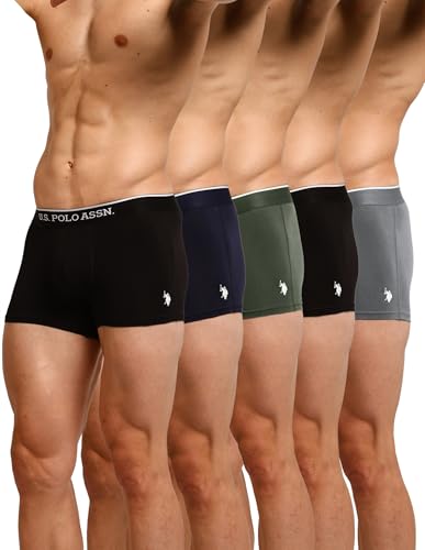 Image of U.S. Polo ASSN. Mens ET004 Anti Microbial Cotton Stretch Essential Underwear Trunk -Pack of 5