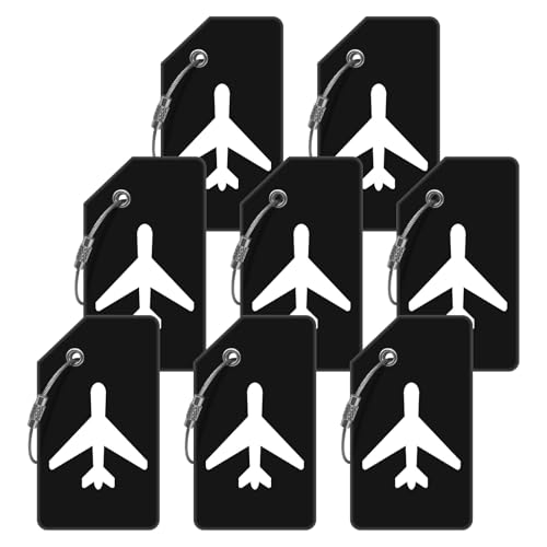 M-sorflly Luggage Tag 8 Pcak - Travel Essentials Accessories for Suitcases Quickly Identify, Travel Tags for Luggage, Backpacks, Bags, Baggage, Cruise Suitcases - Flexible & Bright Silicone (Black by M-sorflly - Used condition - US$10.13