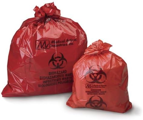 119 Biohazard Infectious Waste Bags, 30 Gallon, 31 x 41 inches, Red, 3 mil, 125 Count
