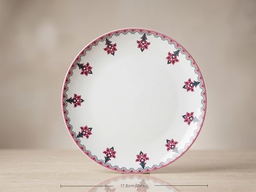 Image of Bodhi House Premium Porcelain Quarter Plates Set of 4 | Pink Blossom Design | Durable, Microwave & Dishwasher Safe | Dinnerware Plates Set for Home, Dining, Kitchen & Gifting