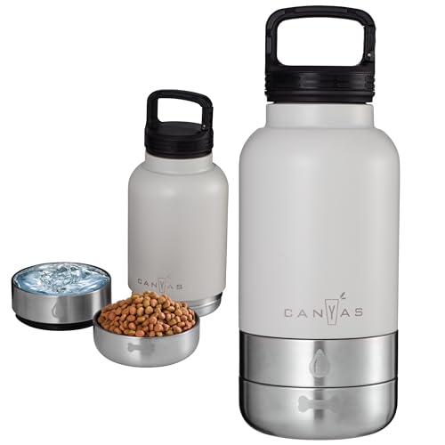 Insulated 32oz Stainless Steel Dog Water Bottle with Food & Water Bowls, Leak-Proof Pet Travel Dispenser for Dogs, Portable for Hiking, Walking, Outdoor