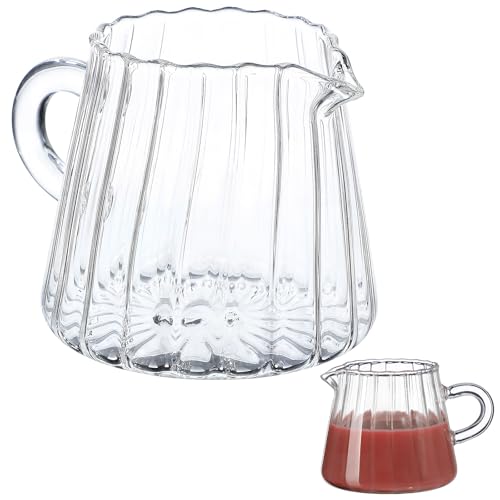 DEARMAMY Caraffa per Latte in Vetro Borosilicato Piccola Brocca con Beccuccio per Schiumare Latte Design Compatto per Uso Personale e Servizio in Casa e Ristorante