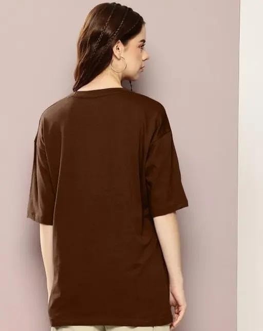 Image of Stylish and Comfortable Oversized Cotton Blend T-Shirt for Women & Girls - Short Sleeves | Loose Fit