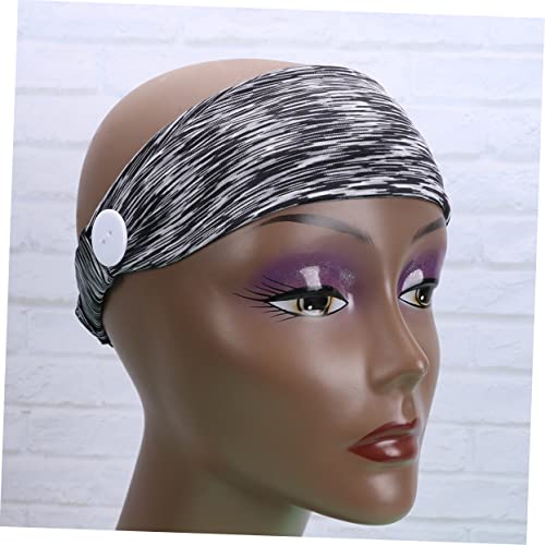 2Pcs Elastic Headband with Buttons Breathable Fitness Hair Band for Yoga Running Comfortable Ear Protection Mask Hairband Black2