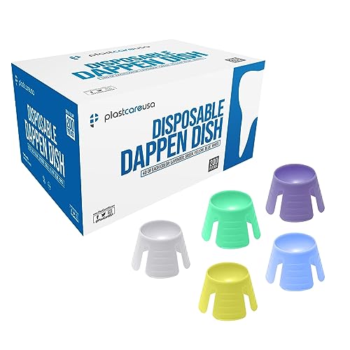 200 PlastCare USA Assorted Dappen Dish, Disposable Small Plastic Containers – Liquid Bowls for Dental and Nail Procedures