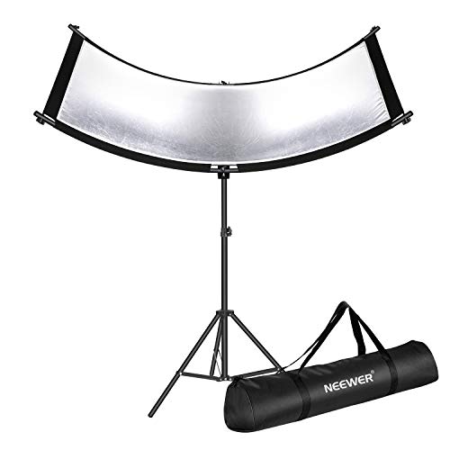 Neewer Clamshell Light Reflector with Carry Bag and 2M Light Stand, 66x24 Inch Arclight Curved Eyelighter Lighting Reflector for Portrait, Studio and Photography, Black/White/Gold/Silver