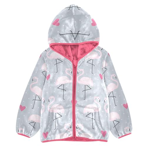 OTVEE Valentine Pink Flamingos Dots Kids Hoodie Jacket Fall Spring Full Zip Warm Outwear Coat