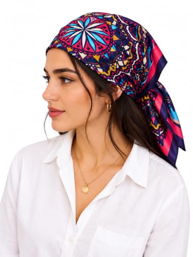 Image of Ravaiyaa - Attitude is everything Women Printed Silk Bandana 21 x 21 Inch Square Headband & Hair Wrap, Soft & Versatile | Fashion Neck Wrap