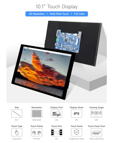 Image of waveshare 10.1inch Capacitive Touch Display Compatible with Raspberry Pi 5 /4B /3B+ /3A+, CM3 /3+ /4*, 1280x800, IPS, DSI Interface