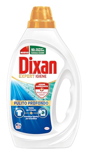 Dixan Liquido Expert Igiene Detersivo Lavatrice (20 Lavaggi), Detersivo liquido lavatrice igienizzante per una pulizia del bucato e freschezza igienica per la lavatrice, Rimuove le macchie da 20°C