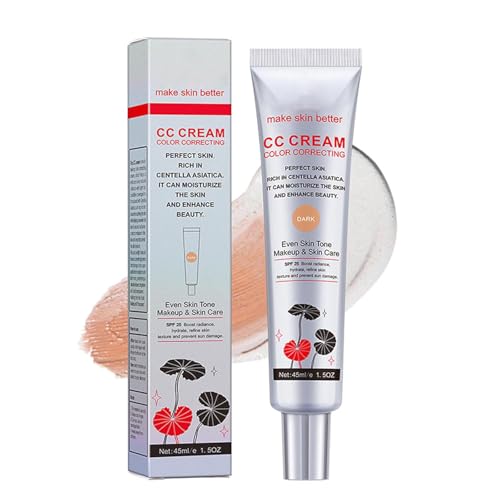 Crema CC con Centella Asiática - FPS 25 Ligera Seda, Full Coverage Corrección Color, Corrector Facial, Pores Invisibles, Tono Uniforme, Todos Tipos de Piel & Mujeres (Dark)