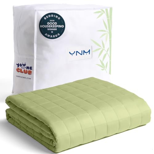 Image of YnM Cooling Weighted Blanket for Adults, 10lbs Heavy Bed Throw for One Person of 90lbs, Perfect for Hot Sleepers or Warm Climates with Rayon /Glass Beads(48x72 Inches,Twin /Full Bed, Matcha Green)