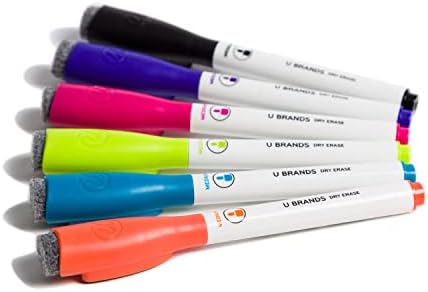U Brands Low Odor Magnetic Dry Erase Markers With Erasers, Medium Point, Assorted Colors, 6-Count - 520U06-24
