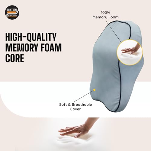 Image of CareFoam Ultimate Memory Foam Car Neck Rest Pillow, Comfortable Rides, Superior Neck Support Cushion, Relieves Neck Pain, Grey Velvet Cover | 14 x11 x5 Inch | Large Pack of 1