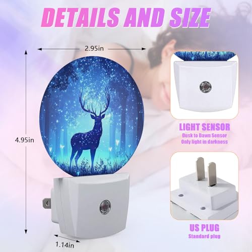 Image of Deer Pine Tree Night Light Foggy Forest Night Lights LED Lamp Round Plug into Wall Nightlight with Dusk to Dawn Sensor Home Hallway Stairway Kitchen Decor