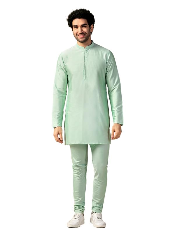 Kurta Churidar homme vert aigue-marine ensemble tunique indienne coton