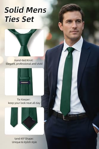 Image of HISDERN Mens Ties Solid Color Ties for Men Formal Necktie with Pocket Square Set Satin Silk Neck Tie Handkerchiefs Set