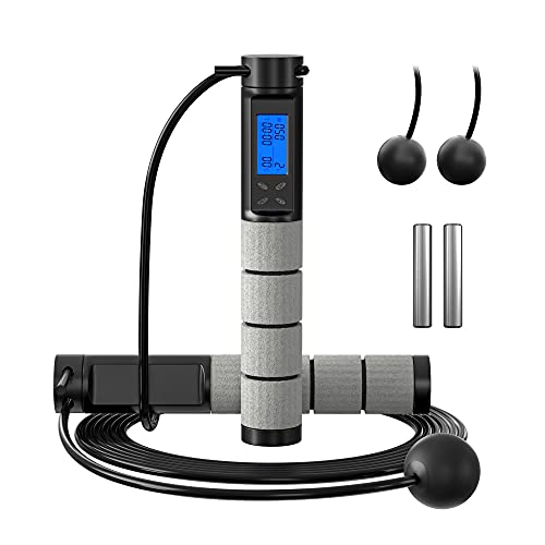 DOULLA Jump Rope with Counter, Weighted Cordless Jump Rope for Fitness, Digital Skipping Rope for Men, Women, Kids, Switchable Dual Mode Ropeless and Corded Jump Rope