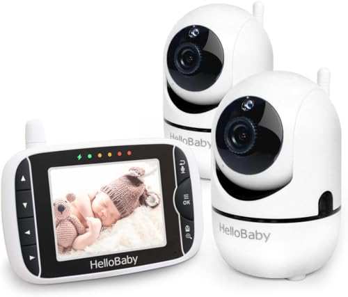 Image of HelloBaby Baby Monitor with Remote Pan-Tilt-Zoom Camera and 3.2'' LCD Screen, Infrared Night Vision, Temperature Display, Lullaby, Two Way Audio, with Wall Mount Kit