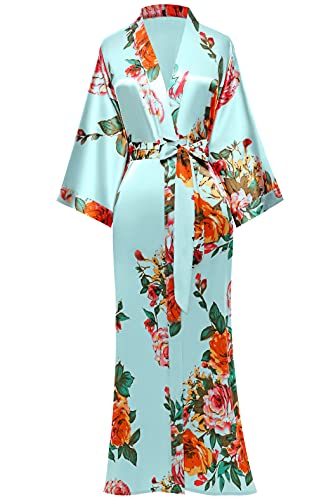 BABEYOND Women's Kimono Robe Long Satin Silky Floral Lightweight Bridesmaid Wedding Bachelorette Party Robe
