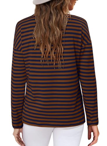 ONLYSHE Women's Casual Striped Long Sleeve Tops Crew Neck Knit Basic Loose Fit T Shirts Fall Fashion Tunic Outfits