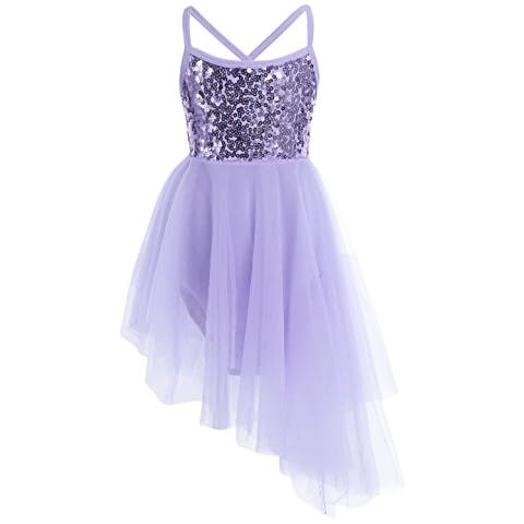 FEESHOW Ballettkleid Ballettanzug Tanz Kleid kostüme Einteiler Asymmetrische Glitzer Tüll Rock Cover