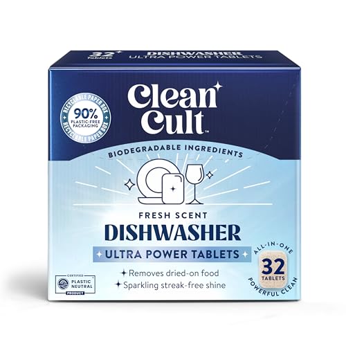 Cleancult Ultra Power Dishwasher Detergent Pods for Sparkling Streak-Free Shine, All-In-One, No Plastic Waste, 32 Count