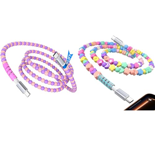 2 Pack USB C Cable Beaded Fast Charging 3.3FT,Beads Charger Cable for Girl Women Student School Kid,60W 45W 40W 30W 27W 25W USB-C to Type C PD Charge Cord for iPhone 17 16 15 for iPad A16 for Samsung image 3
