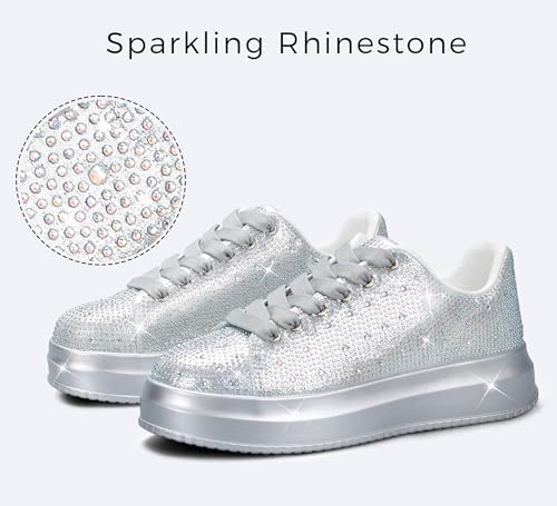 Image of LUCKY STEP Rhinestone Sneakers for Women Platform Sparkly Glitter Bling Tennis Shoes Fashion Bedazzled Wedding Bridal Party Walking Sneakers